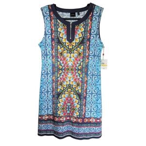 NWT Rafaella Ladies Bright & Colorful Blue & Yellow Dress Women's Medium Petite